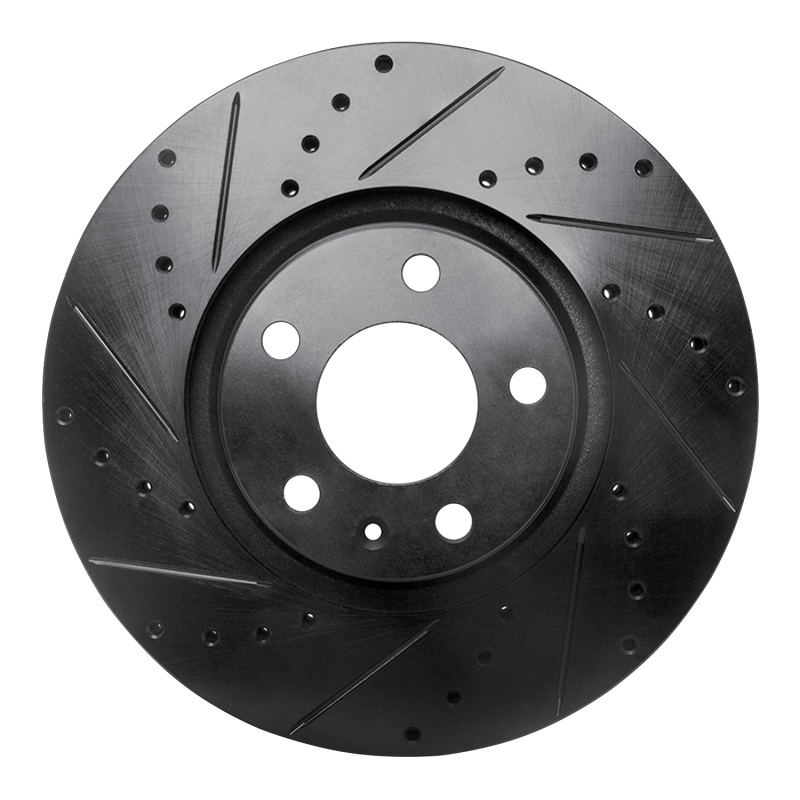 Audi A6 Quattro Brake Rotor (1) - Front Left - R1 Concepts - Drilled & Slotted - Black - `05-`11